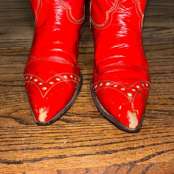 Vintage 80’s Justin Red Leather Western Boots Women’s 8 Pointed Toe Made In USA - Picture 4 of 8
